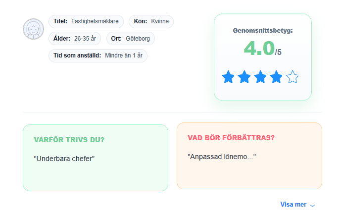 Exempel på medarbetaromdöme på CareerEye